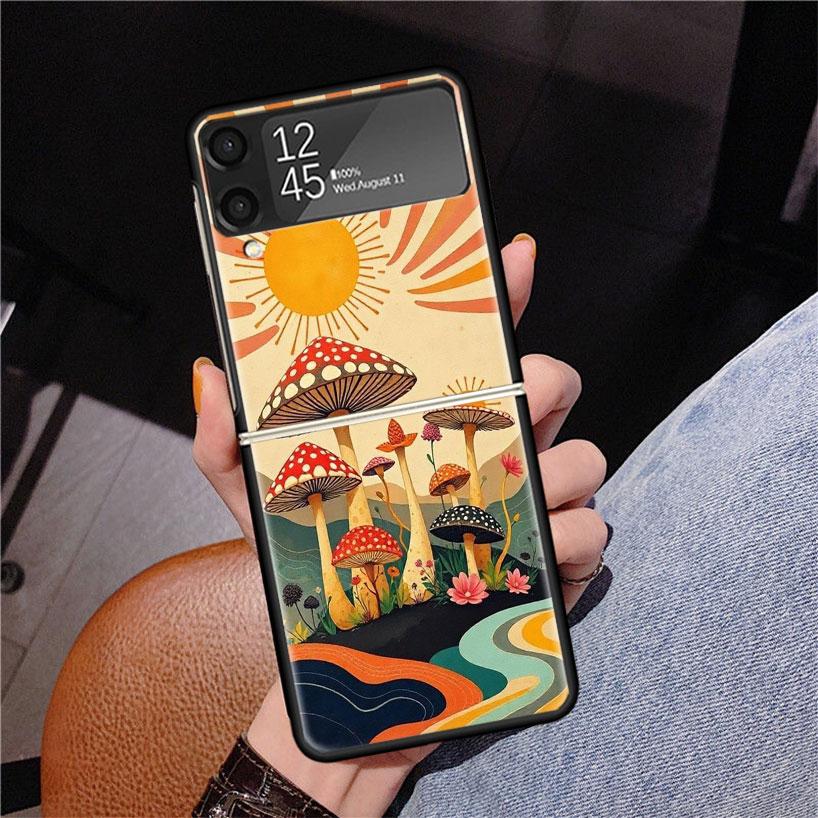 Boho Hippy Mushroom Sunrise Phone Case For Samsung Z Flip 7 6 5 4 3 Galaxy ZFlip7 ZFlip6 ZFlip5 ZFlip4 ZFlip3 5G Print Cover