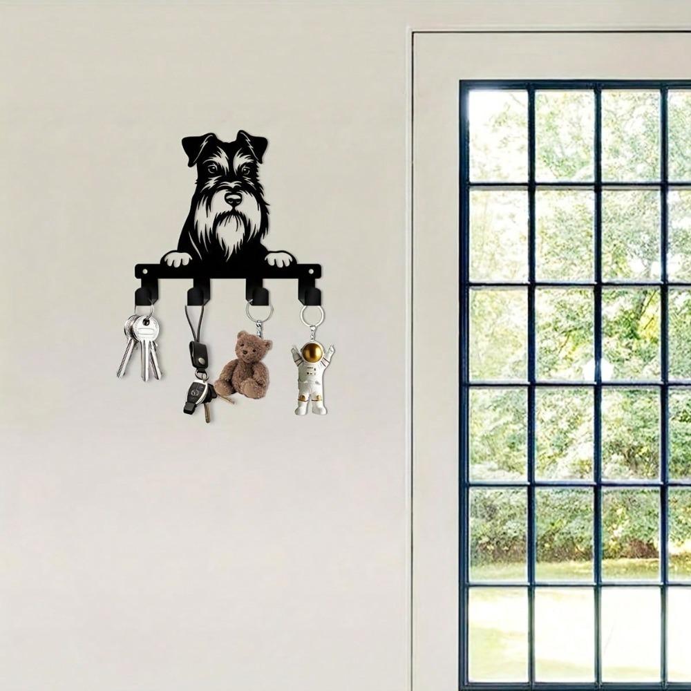 Cute Schnauzer Key Holder, Heavy Duty Metal Wall Mounted Rack with Hooks, Space Saving for Kitchen Office Bathroom Porch, Perfect Gift for Pet Lovers