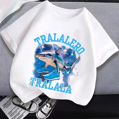 Italienisches Brainrot Baumwolle Kinder Junge Mädchen T-Shirts Neues Sommer Kurzarm Tung Tung Tung Sahur T-Shirt Niedlicher Stil Weiß Einfarbiges Oberteil