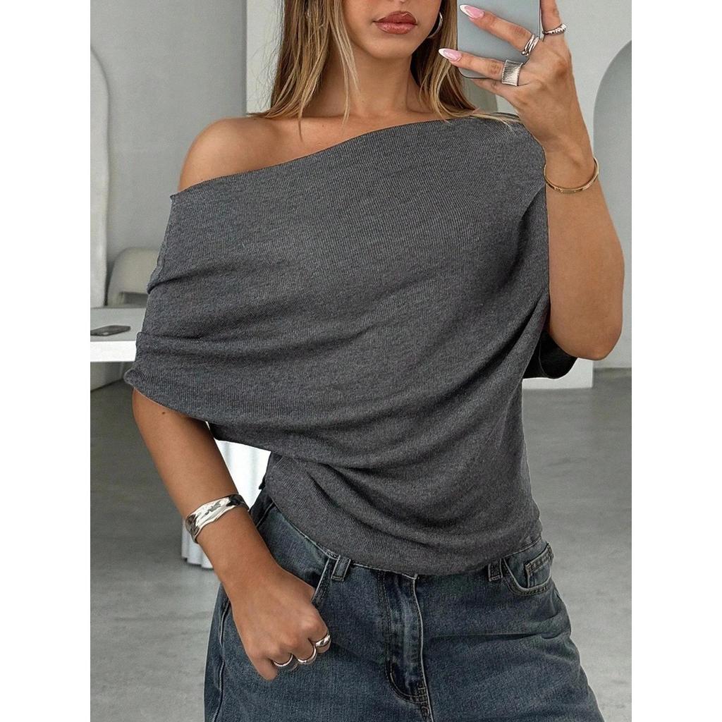 Summer New Women's T-shirt, Sexy Slim One Shoulder Bat Sleeve Top for Foreign Trade