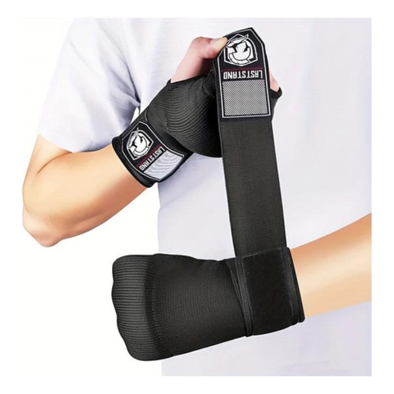 Half Finger Boxing Gloves Muay Thai Fighting Gel Padded Gloves 2 In 1 Hand Wraps Knuckle Wrist Strap Protective Training Gloves