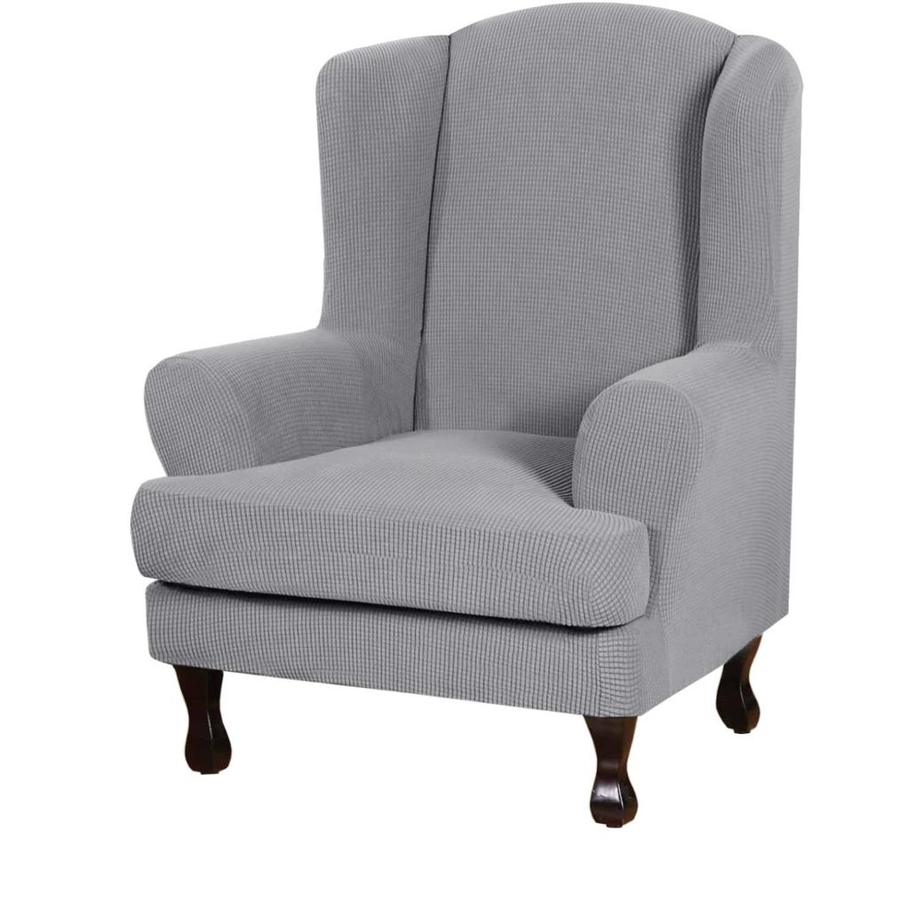 Wingback Chair Covers 2 Piece Wing Chair Slipcover Stretch Slipcover for Wingback Chairs Wing Chair Cover with Elastic Bottom Non-Slip Furniture Cover