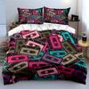 Colorful Retro Cassette Pattern Bedding Duvet Cover Set  (1*Duvet Cover 2*Pillowcases, Without Duvet Insert)