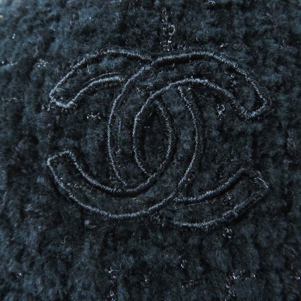 Excellent CHANEL cap COCO Mark Fantasy Tweed Black glitter cotton Women M 22B  Used