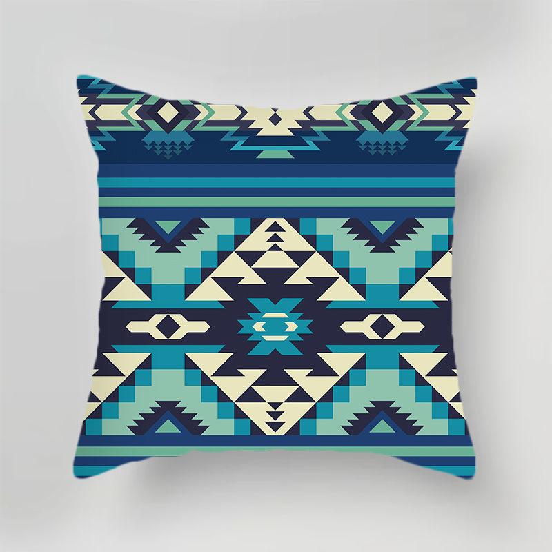 Ethnic Style Geometric Pattern Square Polyester Pillowcase Sofa Living Room Cushion Cover Bedroom Bedside Pillow Cover
