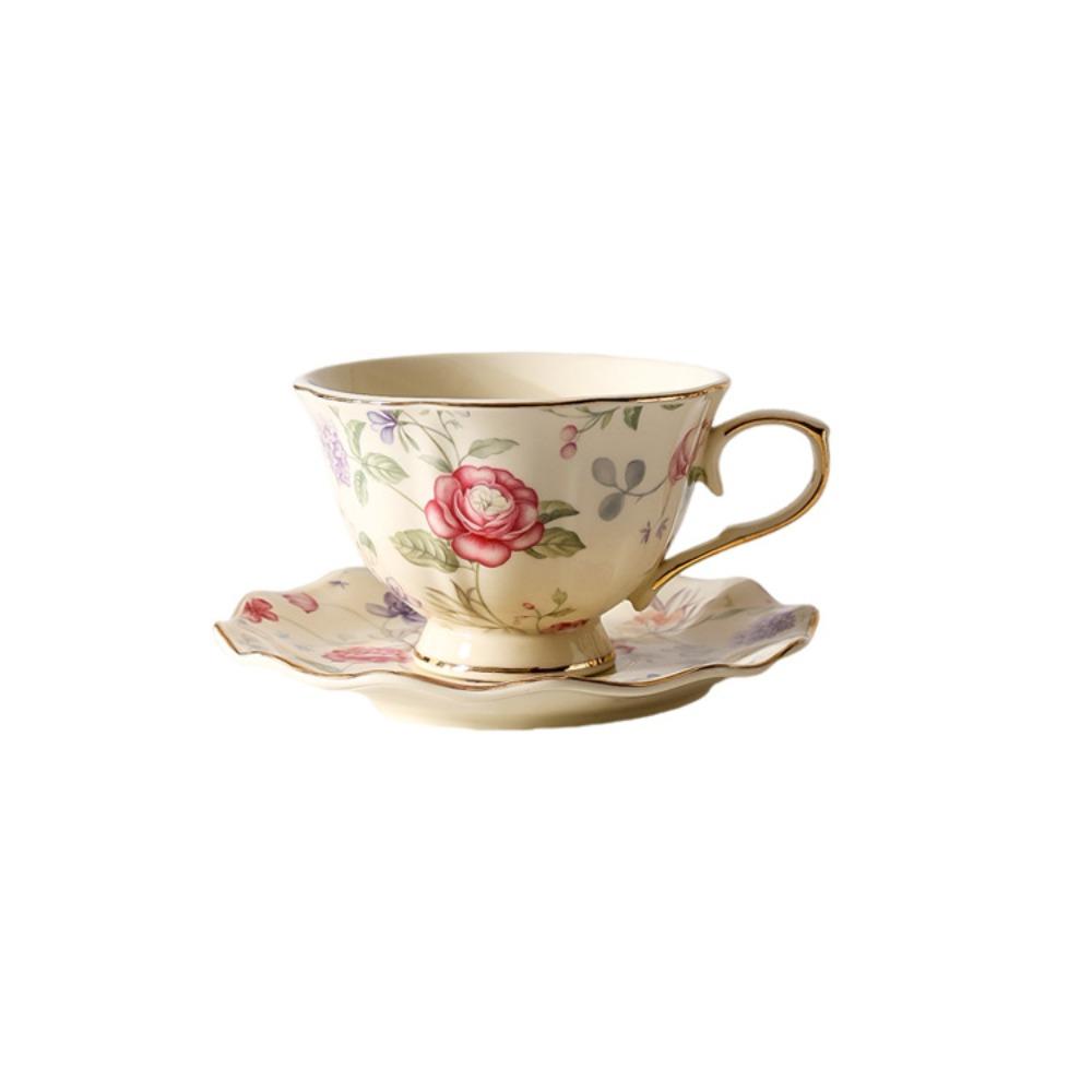 Retro European Gold-painted Coffee Cups and Saucers Light Luxury High-end Phnom Penh Ceramic Cups and Saucers High Value Palace Afternoon Teacups