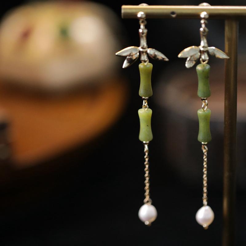 Fan Flower Bamboo Tassel Earrings Trend Ear Hook National Style Temperament High-end Earrings