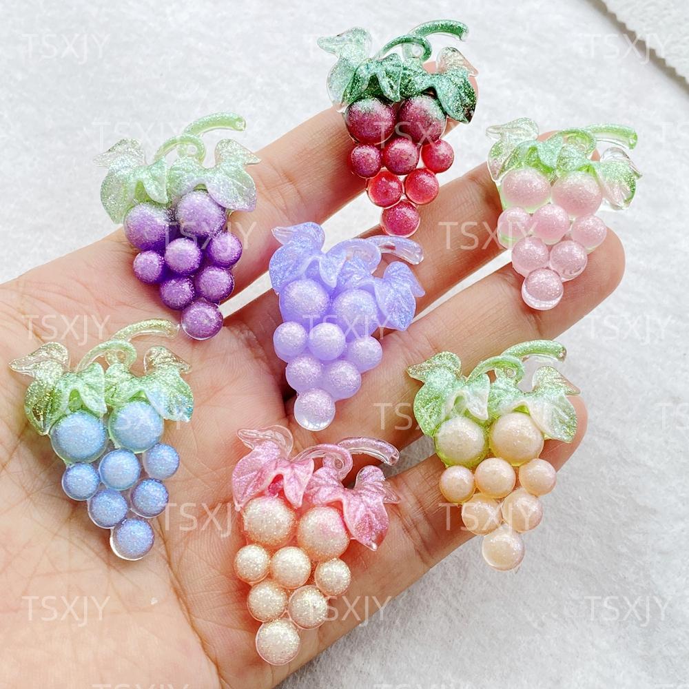 

5Pcs New Cute Resin Cartoon Sparkling colored grapes Series Flat Back Parts Embellishments For Hair Bows Accessories