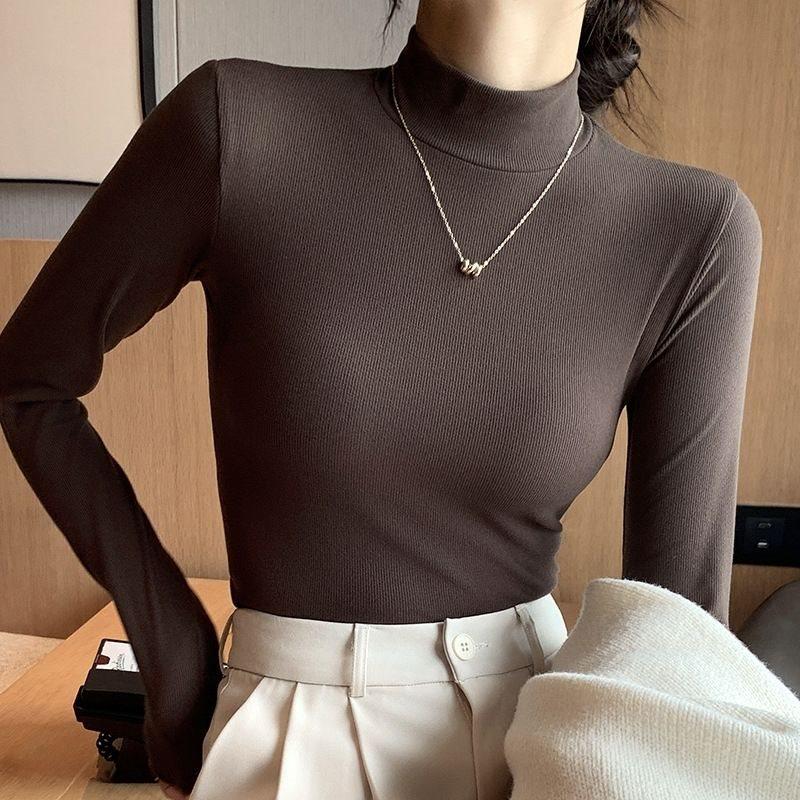 

Women s Minimalist Light Luxury Long-Sleeve Knit Top - Half-High Neck XL for 50-57.5kg