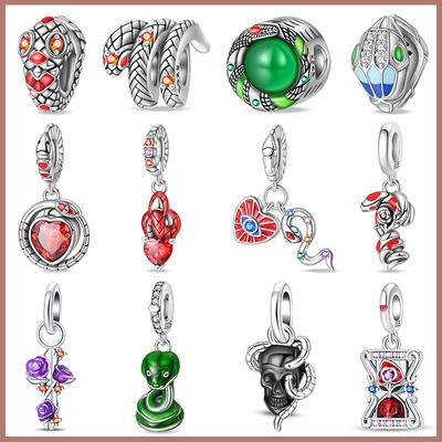 New Copper Fashion Small Green Snake Rose Spirit Snake Charms Beads For Brand Original Bracelet Diy Jewelry Gift