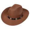 Unisex Western Cowboy Hat Wide Brim Roll‑Up Brim Double‑Top Felt Fedora Hat,10 Colors,Multiple Optional Detachable Hat Bands