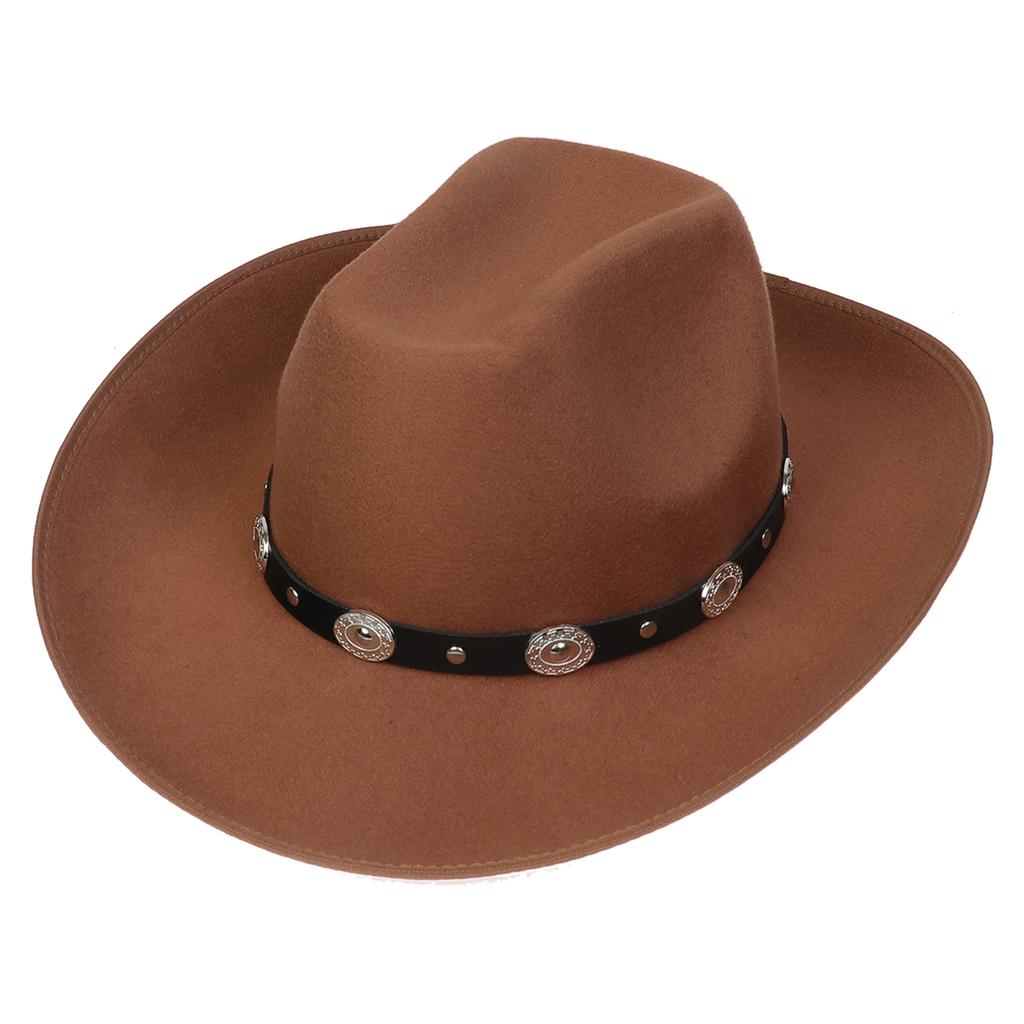 Unisex Western Cowboy Hat Wide Brim Roll‑Up Brim Double‑Top Felt Fedora Hat,10 Colors,Multiple Optional Detachable Hat Bands