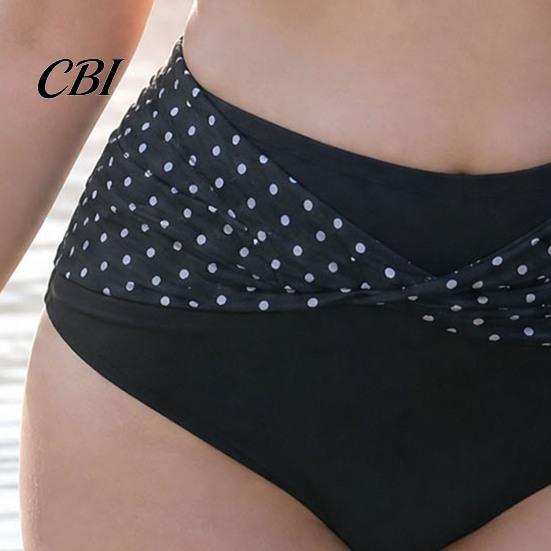 Tummy Control Swimsuit 2Pcs/Set Plus Size Bikini Set, Cross-Chest V-Neck Bra with Built-In Support, Dot Print Set High-Waisted Twist Swim Bottoms,