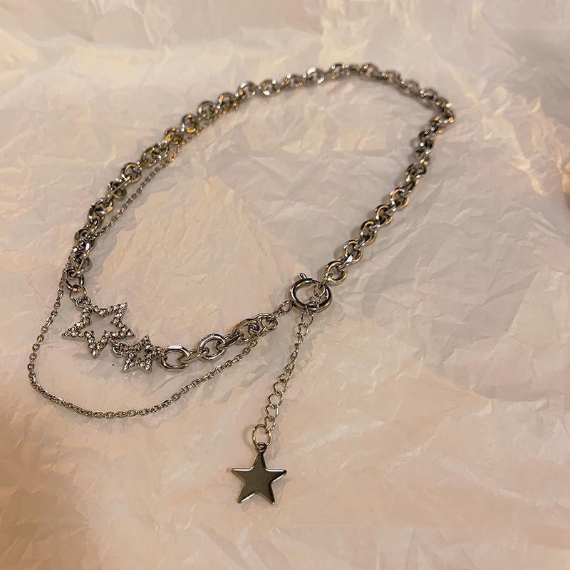 High-end Star Double-layer Necklace Female Cold Wind Hip-hop Short Collarbone Chain Trendy Temperament Chain Neck Chain