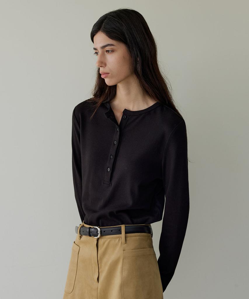 ARTID Cotton Modal Henley Neck Long Sleeve T-Shirt_Black