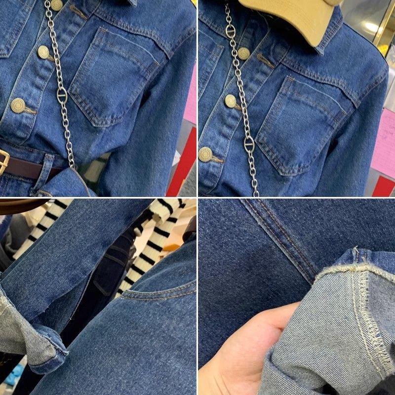 2024 Spring Korean Retro Denim Waist-Slimming Dark Blue Dress