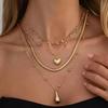 KunJoe 4Pcs/Set Exquisite Stack Heart Teardrop Pendan Necklace Minimalist Gold Color Adjustable Snake Chain Clavicle Neck Jewelr