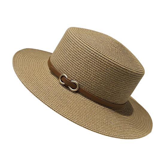 Panama Hat Women Men Faux Leather Buckle Straw Sun Hat French Style Flat-Top Style Wide Brim UV Protection Beach Hat