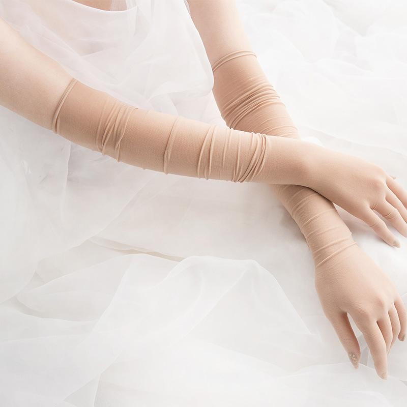 YILIMI Guanti Lunghi Estivi Sexy Elasticizzati in Pizzo Trasparente per Matrimonio Sposa Ragazza Sposa in Tulle per Donne Quotidiano Casual