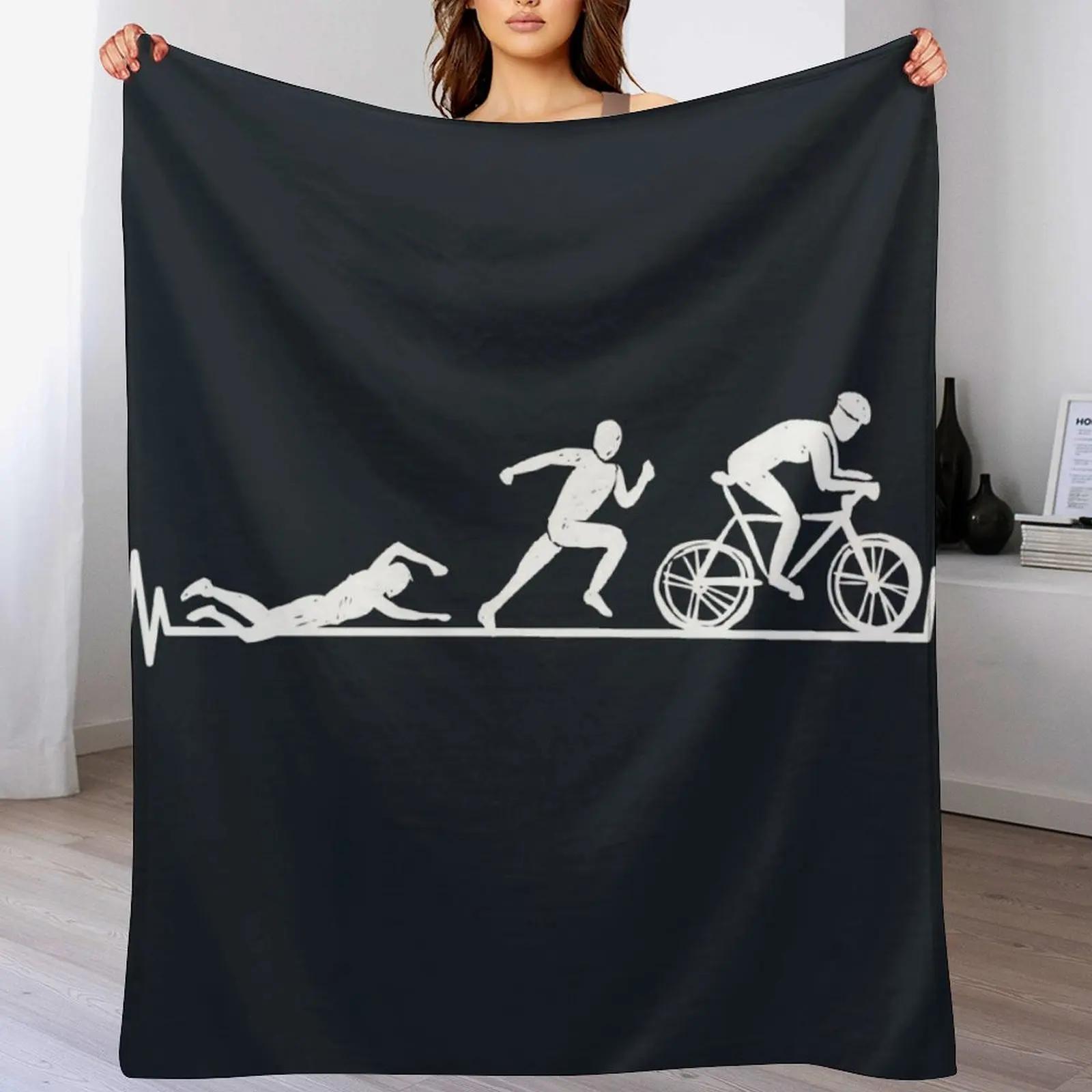 

TRIATHLON heartbeat Swim Bike Run lover Throw Blanket Modern Design Soft Blanket for Home Decor 102x76cm(40x30in)