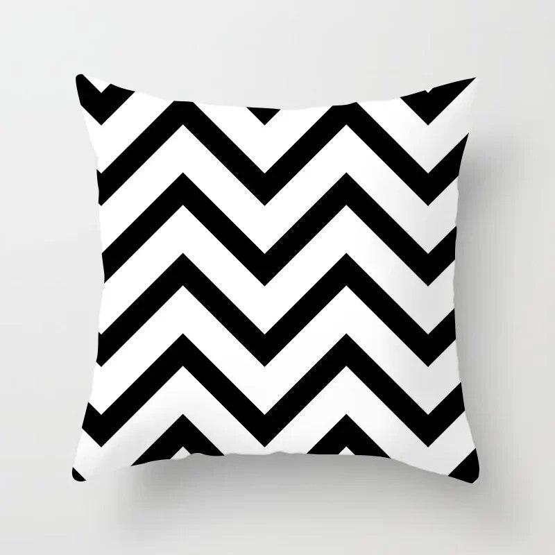 45x45cm Simple Fashion Black and White Geometric Stripe Printed Pillowcase Polyester Sofa Seat Cushion Cover Modern Home Decor