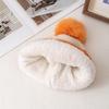 New Style Snow Label Beanie Hat Color Blocked Style Plush Fur Lined Pompoms Warm Winter Hat Fashion Y2k Beanie For Woman Girl