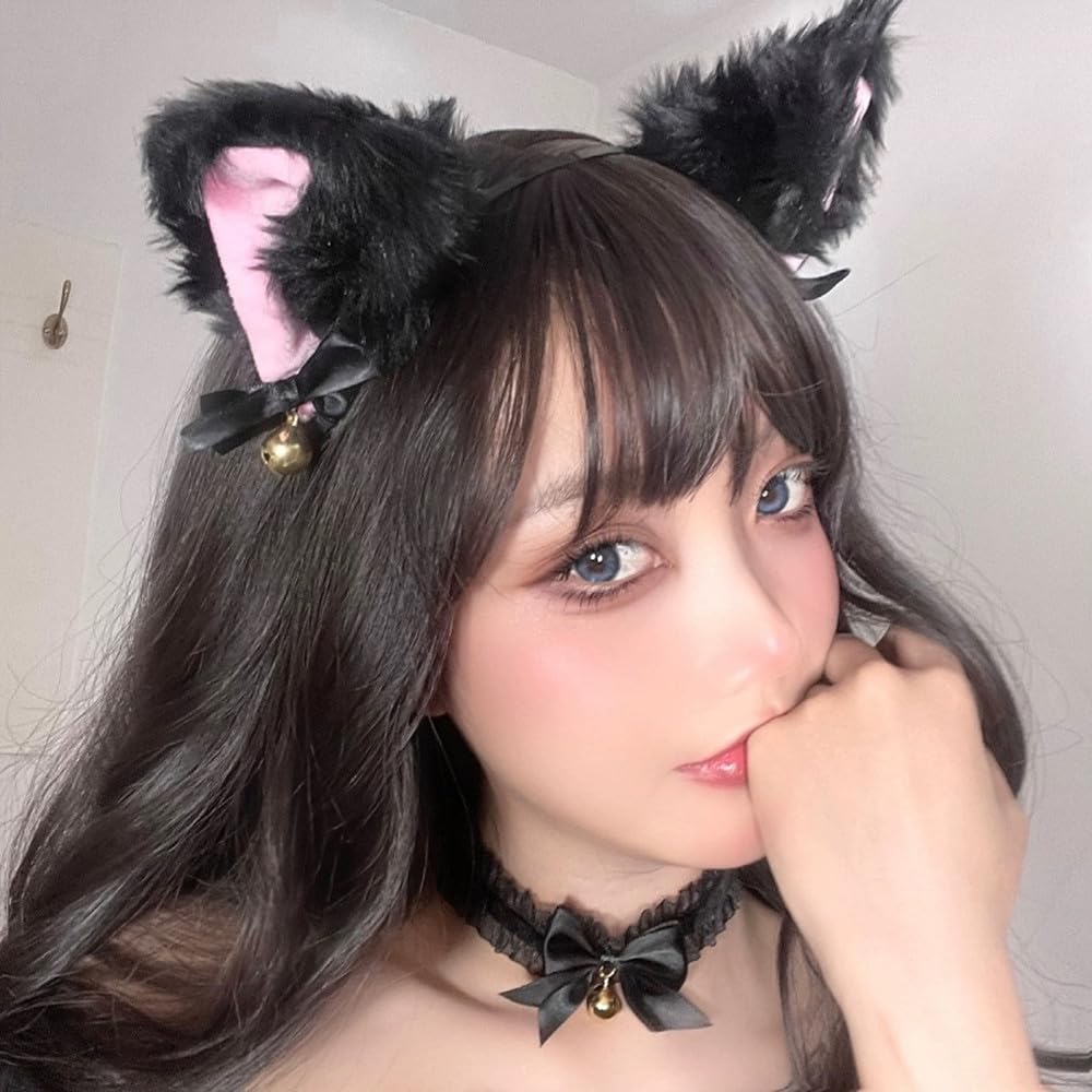 YILAIYA 5 Piece Set SM Cosplay Tools Anal Plug Tail Cat Ears Headband Bell Collar Nipple Clip SM Anal Expansion Beginner Anal Training Nipple Torture