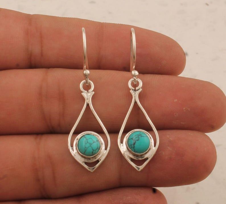 Серьга из цельного стерлингового серебра 925 пробы с синтетическим бирюзовым камнем, женская серьга-подвеска, подарок для нее