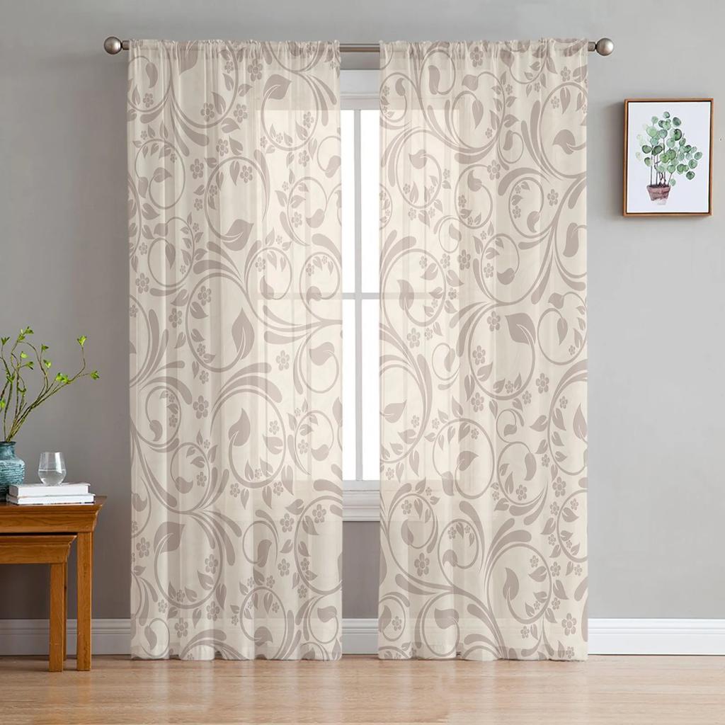 Artistic Beige Baroque Retro Flowers Voile Curtains Window Treatment Chiffon Tulle Curtain Kitchen Living Room Bedroom Light Filtering For Great