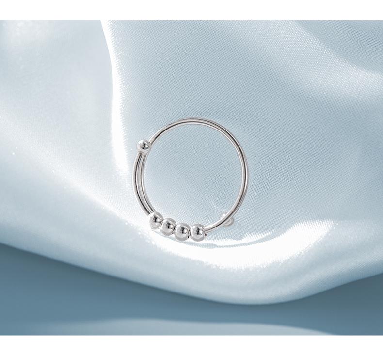 Pierścień z dwuwarstwowej obrotowej koralikowej kulki ze srebra S925 dla kobiet - pierścień na palec wskazujący przeciwlękowy i dekompresyjny, fajny styl