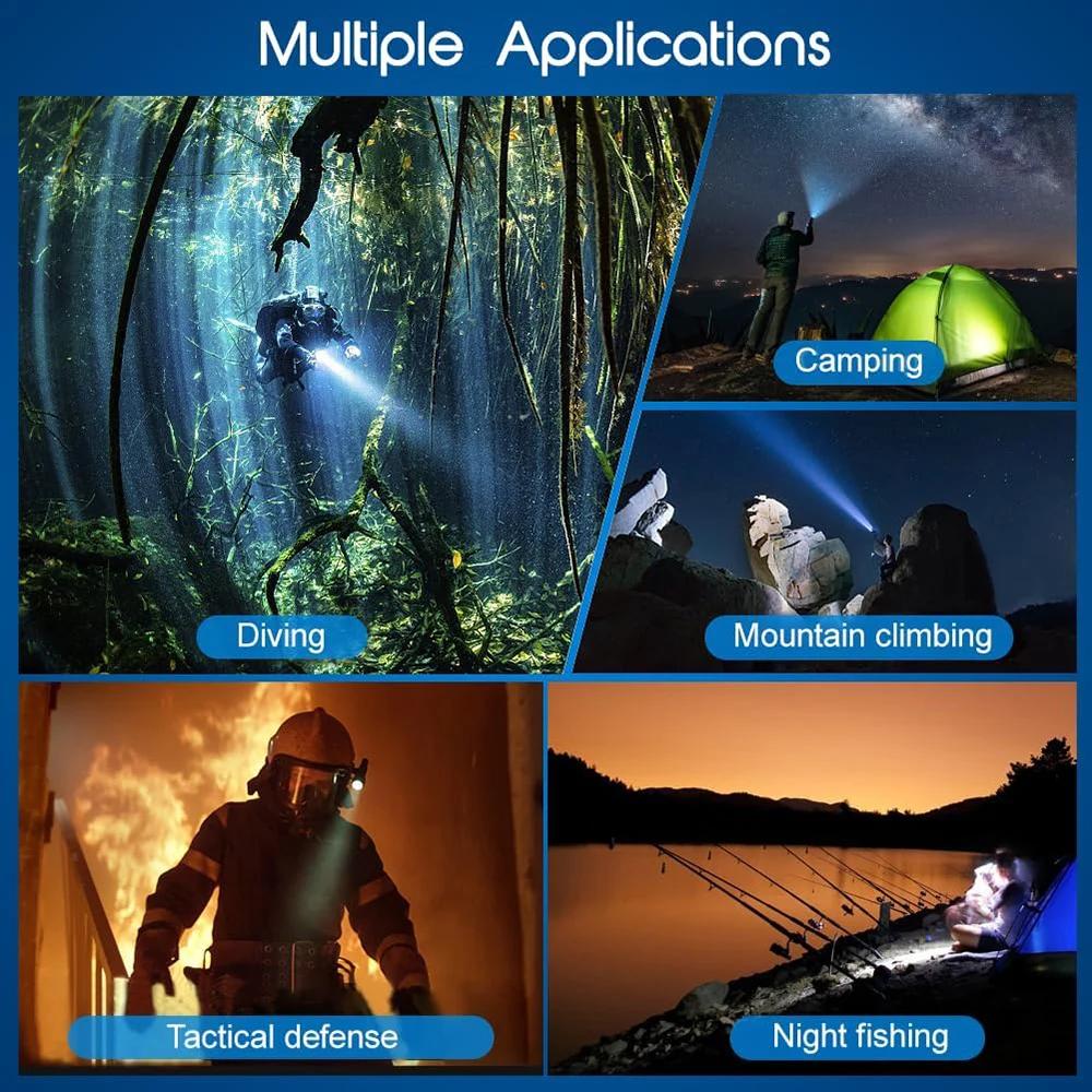 High Power Diving Flashlight IP68 Waterproof Lamp Professional Diving Light High Lumen LED Underwater Torch with 18650 Battery