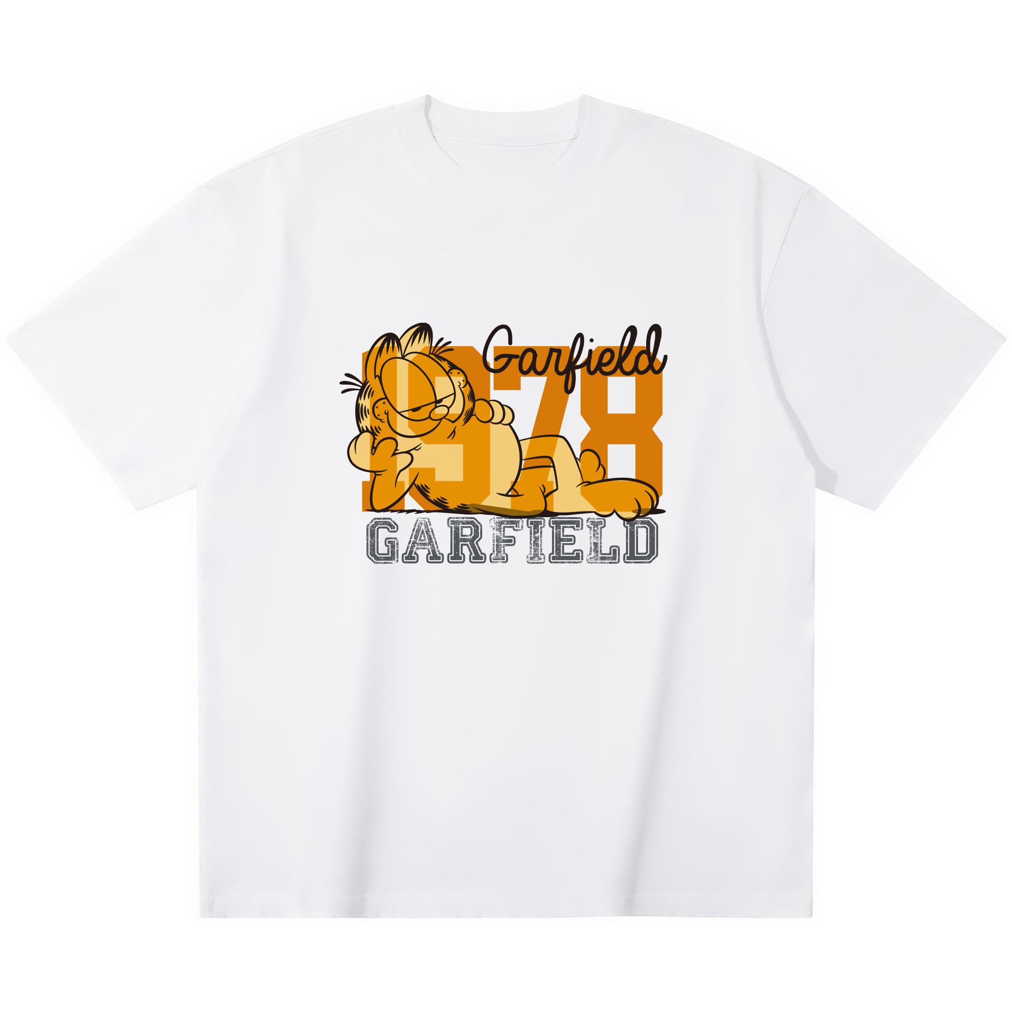 

Garfield Lazy Lying Trendy T-Shirt! American Retro 1978 Letter Print Loose-Fitting Short Sleeve, Unisex, Oversize Couple Tee S