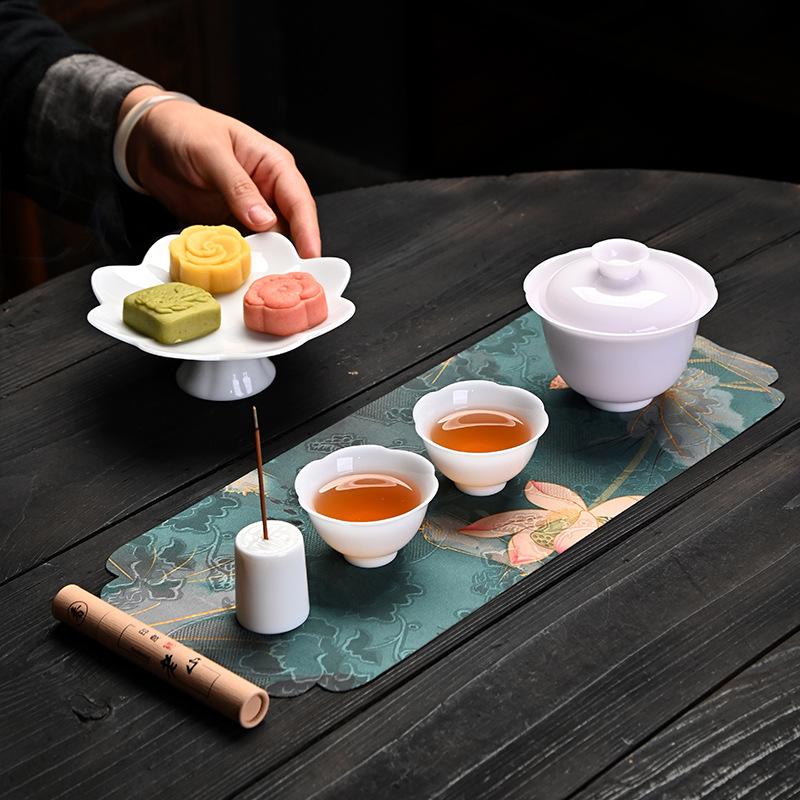 Yangzhi Jade Porcelain Ice Seed Travel Tea Set Light Luxury Household Ceramic Gaiwan Tea Cup High-end Gift Outdoor Tea Set
