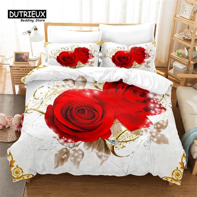Blumen, Rosen Bettbezug-Set, Mode Bettwäsche-Set, Weicher Bequemer Atmungsaktiver Bettbezug, Für Schlafzimmer Gästezimmer Dekoration