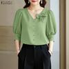 Women Casual V-Neck Solid Color 3/4 Sleeve Elegant Blouse
