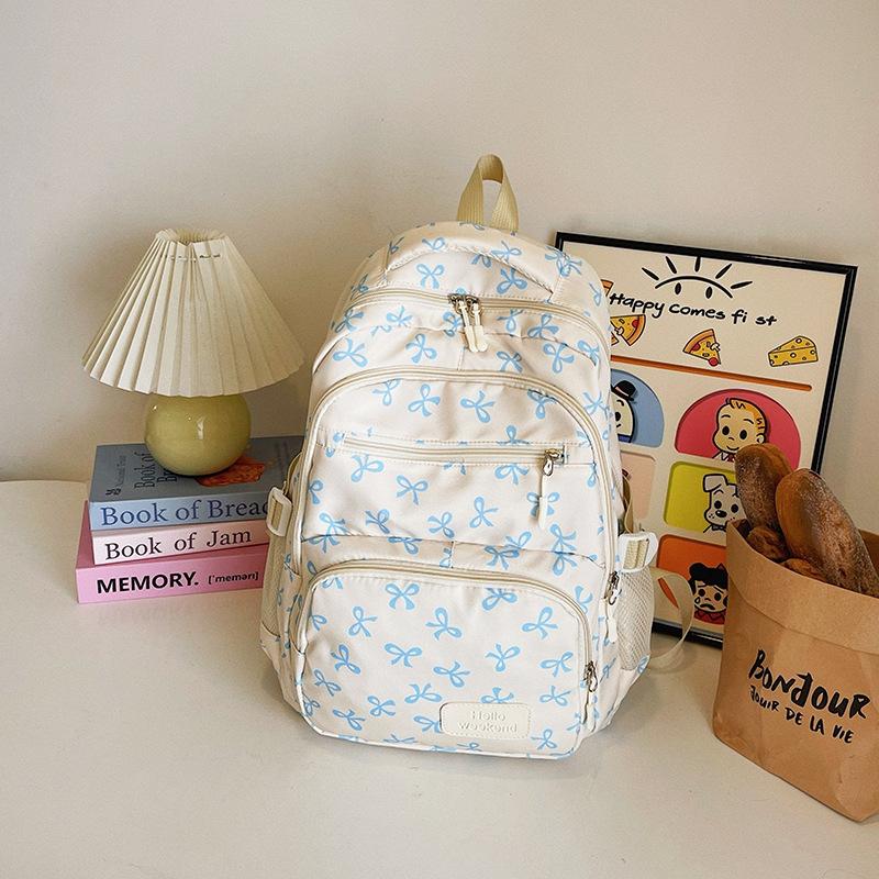 girl college student backpack large capacity bow full print travel light backpack