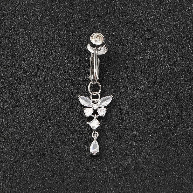1pc Clip On Butterfly Belly Button Ring for Women, Copper Zircon Fake Belly Piercing Navel Body Jewelry Trendy Fashion Style