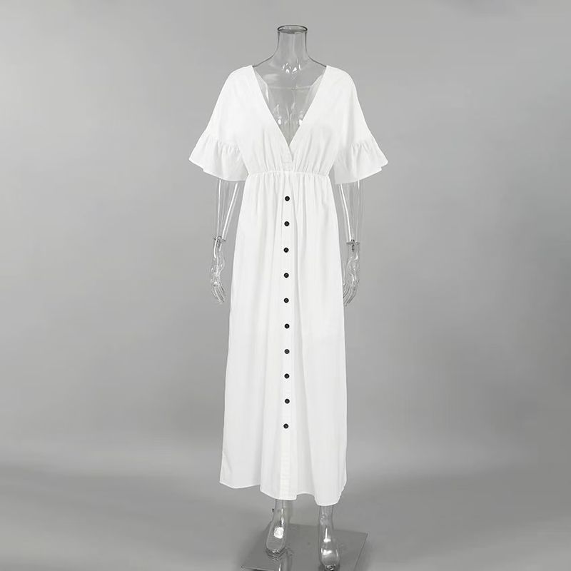 

Fashion Style New Arrival Loose Beach Dress Holiday Sexy Deep V Dress Sexy Deep V-neck Dress White S