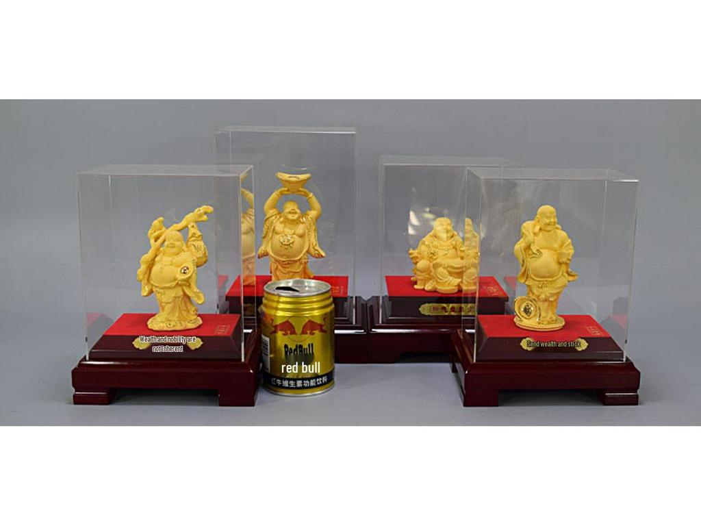 Velour Sand Gold Laughing Maitreya Buddha Statue Ornament for Home and Shop Decor