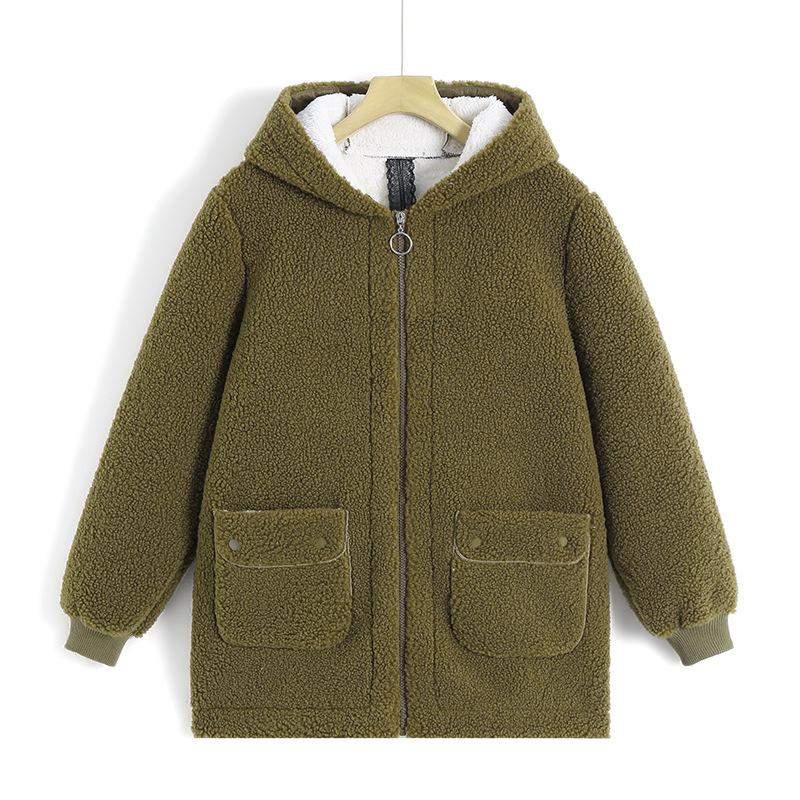 Mother's Winter Lamb Wool Coat Plus Velvet Thickening Western Style Fashion Middle-aged and Elderly Hooded Polar Fleece Cotton Women