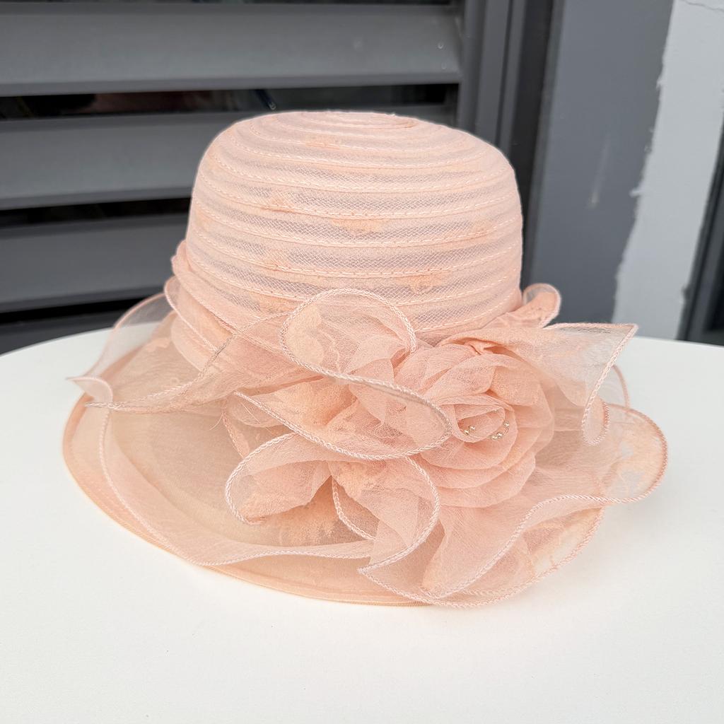 Hat Women's Summer Big Edge Mesh Yarn Hat British Retro Organza Flower Sun Hat Outdoor Sun Protection Beach Sun Hat