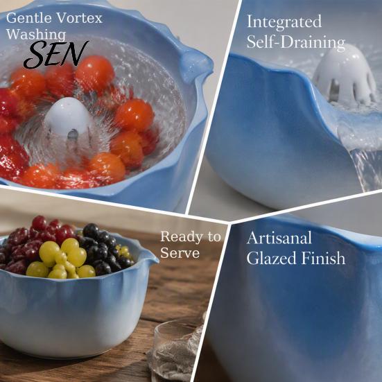 Beeren-Sieb für frische Obstschale mit Abflussloch, selbstspülende Keramikschale, dekoratives Sieb zum Abtropfen von Gemüse, zum Waschen und Servieren, Küche
