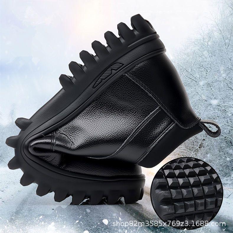 Men's Cotton Shoes Winter Velvet Thickened Warm Real Fluff Shoes Gaobang Non-slip and Deodorant Snow Boots