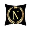 2piece 45x45cm Black Gold Letter Fleece Printed Pillow Cover Crown Sofa Cushion Cover Home Furnishings Pillowcase Without Core