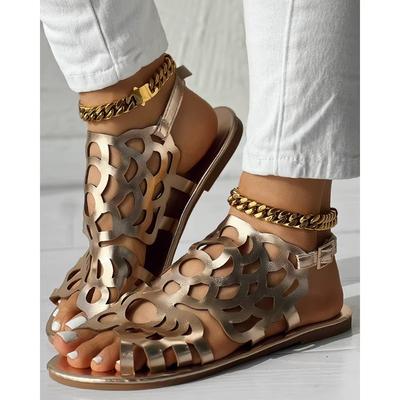 Retro Hohl Freizeit Strandschuhe Damen Neue Sommermode Flache Unterseite Leichte Sandalen Straßenspaziergänge Urlaubspantoffeln