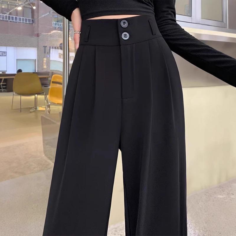 Suit wide-leg pants women's new autumn small high-waisted narrow version high-end drape black straight-leg pants