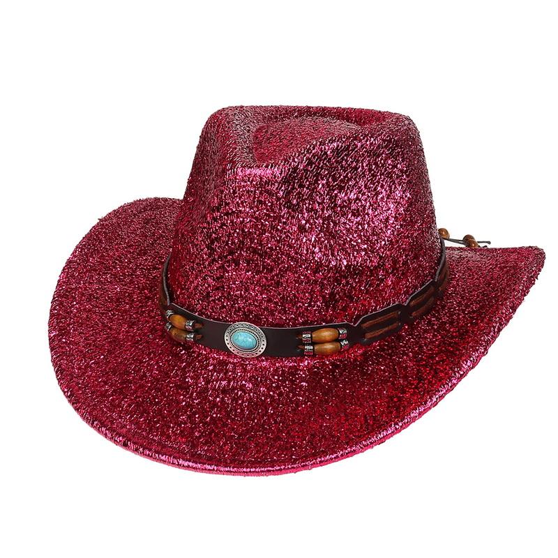 Glitzerndes Cowboyhut Unisex Westernstil Breiter Rand Fedora Hut für Party Festival Cosplay
