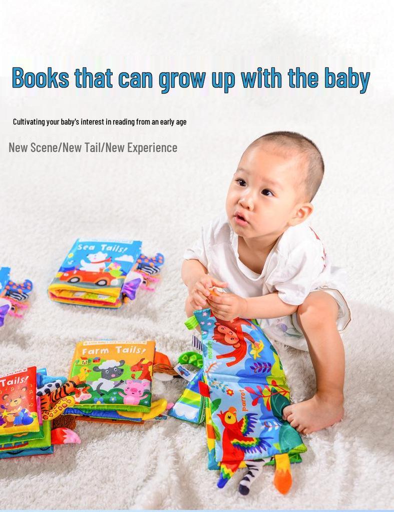 LakaRose Baby Animal Tail Cloth Book: Early Education Crinkle Paper Toy for Toddlers