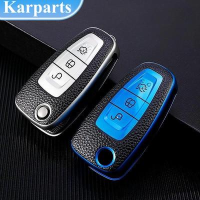 Capa de couro para chave de carro, capa para ford focus 2 3 mk3 st rs ecosport kuga escape fiesta fold c-max s-max mondeo acessórios