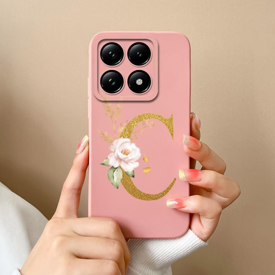 Liquid Soft Silicone Bumper For Xiaomi 14T Pro 5G 14 T Cover Pretty 26 Flower Letters Cases Anti Drop Housing Phone Shell Fundas